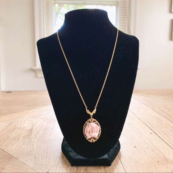 Vintage || Clay Rose Filigree Gold Tone Necklace - Picture 3 of 8